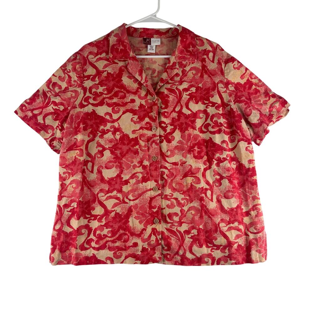 Vintage Jennifer Moore 100% Linen Button Up Women's 2X Plus Resort Floral Print